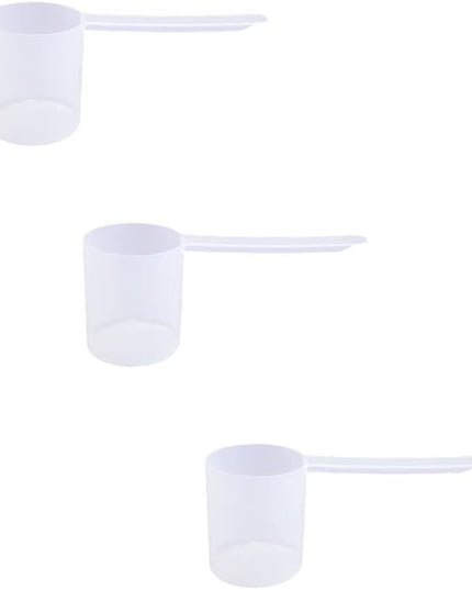 Plastic Measuring Scoop, (80 cc | 1/3 Cup | 2.7 fl oz. | 80 mL) Long Handle Spoons for Powders, Granules, Coffee, Pet Food, Baking Supplies, Protein and Other Dry Goods, BPA Free (Set of 3)