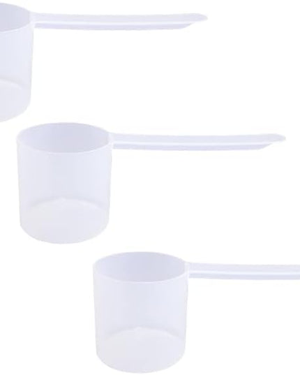 Plastic Measuring Scoop, (70 cc | 4.73 tbsp | 2.37 fl oz. | 70 mL) Long Handle Spoons for Powders, Granules, Coffee, Pet Food, Baking Supplies, Protein and Other Dry Goods, BPA Free (Set of 3)