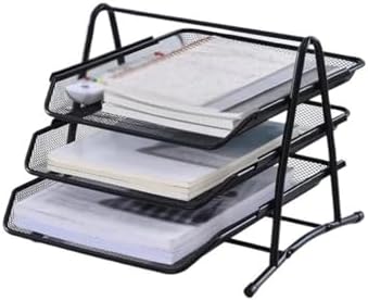 Metal Three-Tier Desk File Organizer - Office Supplies Storage Rack, Drawer Style Data Tray for Efficient Document Management, Black Color
