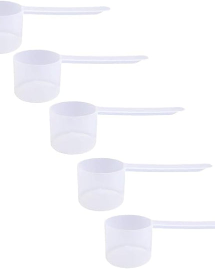 Plastic Measuring Scoop, (55 cc | 55 mL) Long Handle Spoons for Powders, Granules, Coffee, Pet Food, Baking Supplies, Protein and Other Dry Goods, BPA Free (Set of 5)