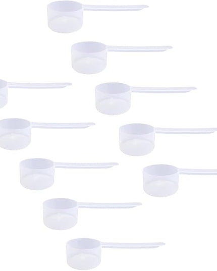 Plastic Measuring Scoop, (9 cc | 2 tsp | 9 mL) Long Handle Spoons for Powders, Granules, Coffee, Pet Food, Baking Supplies, Protein and Other Dry Goods, BPA Free (Set of 10)