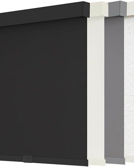 AOSKY Blackout Roller Shades Cordless Blinds for Windows, Free-Stop Shades with Valance, Thermal Insulated Fabric, UV Protection, Natural Woven Blinds for Home and Office (39" W x 72" H, Black)