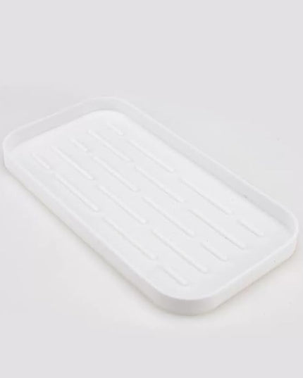 Silicone Organizer Tray, Soap and Sponge Holder for Kitchen Sink, Bathroom - Storage Tray for Dish Brush, Soap Dispenser, Dishwashing Accessories (White 10x5.3in)