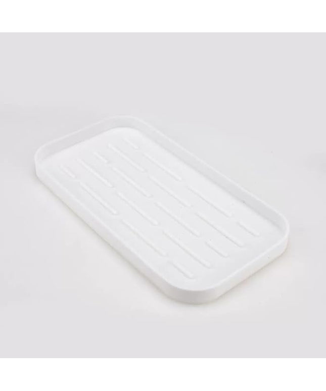 Silicone Organizer Tray, Soap and Sponge Holder for Kitchen Sink, Bathroom - Storage Tray for Dish Brush, Soap Dispenser, Dishwashing Accessories (White 10x5.3in)