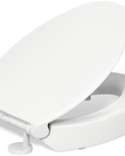 KOHLER 25875-0 Hyten 3" Height, Elevated Soft Close Elongated Toilet Seat, Contoured Seat with Grip-Tight Bumpers, Quick-Attach Hardware, No Slam Toilet Seat, White