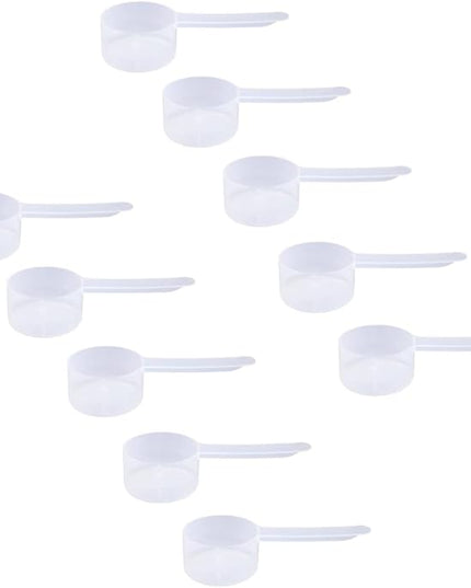 Plastic Measuring Scoop, (39 cc | 2.63 tbsp | 1.32 fl oz. | 39 mL) Long Handle Spoons for Powders, Granules, Coffee, Pet Food, Baking Supplies, Protein and Other Dry Goods, BPA Free (Set of 10)