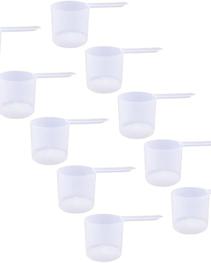 Plastic Measuring Scoop, (118.4 cc | 4 fl oz. | 118.4 mL) Long Handle Spoons for Powders, Granules, Coffee, Pet Food, Baking, Protein and Other Dry Goods, BPA Free (Set of 10)