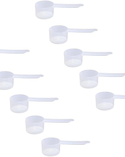 Plastic Measuring Scoop, (29.6 cc | 2 tablespoon | 1/8 Cup | 29.6 mL) Long Handle Spoons for Powders, Granules, Coffee, Pet Food, Baking Supplies, Protein and Other Dry Goods, BPA Free (Set of 10)