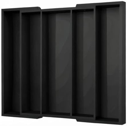 Kitchen Utensil Organizer Silverware Tray - Bamboo Flatware Organizer Expandable 5 Slots Multipurpose Silverware Organizer for Office Storage Garage Organization W13.7"-19.9" x L17.6" X H2.5" (Black)