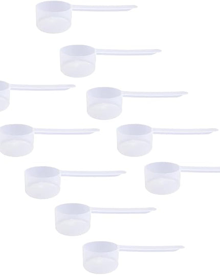 Plastic Measuring Scoop, (43 cc | 1.5 Oz. | 43 mL) Long Handle Spoons for Powders, Granules, Coffee, Pet Food, Baking Supplies, Protein and Other Dry Goods, BPA Free (Set of 10)