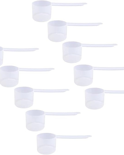 Plastic Measuring Scoop, 4 Tablespoon (60 cc | 1/4 Cup | 2 oz. | 60 mL) Long Handle Spoons for Powders, Granules, Coffee, Pet Food, Baking Supplies, Protein and Other Dry Goods, BPA Free (Set of 10)