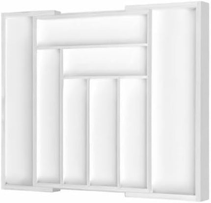 Pipishell Bamboo Expandable Drawer Organizer for Utensils Holder, Adjustable Cutlery Tray, Wood Drawer Dividers Organizer for Silverware, Flatware, Knives in Kitchen, Bedroom, Living Room (White)