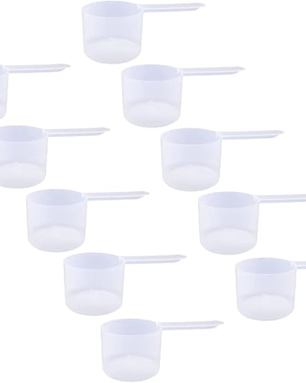 Plastic Measuring Scoop, 6 Tablespoon (90 cc | 3/8 Cup | 3 oz. | 90 mL) Long Handle Spoons for Powders, Granules, Coffee, Pet Food, Baking Supplies, Protein and Other Dry Goods, BPA Free (Set of 10)