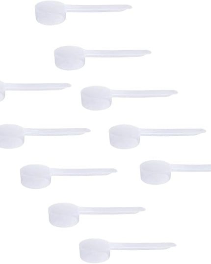 Plastic Measuring Scoop, 2 teaspoon (11 cc | 11 mL) Long Handle Spoons for Powders, Granules, Coffee, Pet Food, Baking Supplies, Protein and Other Dry Goods, BPA Free (Set of 10)