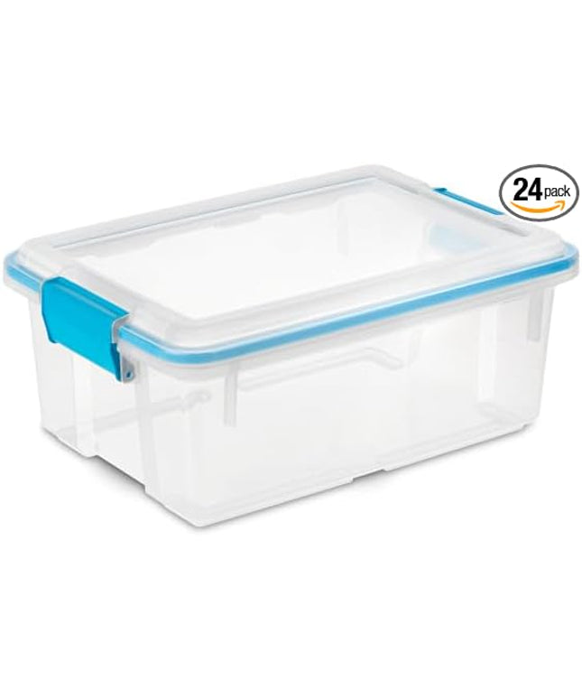 Sterilite 24-Pack Gasket Box, Weather-Resistant Storage Bins with Latching Lids, 12 Quart - Heavy-Duty Organizing Containers for Closet, Bathroom, and Office