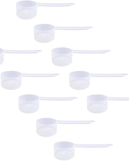 Plastic Measuring Scoop, (50 cc | 10 tsp | 3.33 Tbsp | 50 mL) Long Handle Spoons for Powders, Granules, Coffee, Pet Food, Baking Supplies, Protein and Other Dry Goods, BPA Free (Set of 10)