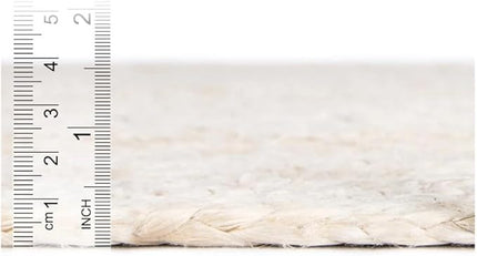 FRELISH DECOR Handwoven Jute Area Rug - Off-White Round Rustic Vintage Braided Reversible Rug - Eco Friendly Rug for Bedroom - Kitchen - Living Room - Farmhouse (6' Round - Off-White)