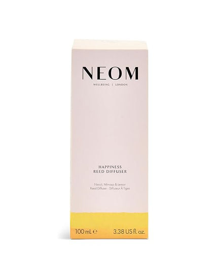 NEOM Happiness Reed Diffuser, 3.38fl oz | Uplifting Scent | Neroli, Mimosa & Lemon Essential Oil Blends| 100% Natural Fragrance | Scent to Make You Happy…