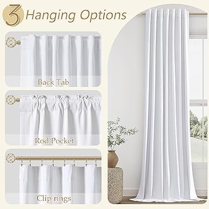 Guken White Linen Blackout Curtains 42 Inch Wide by 84 Inch for Living Room Bedroom Back Tab Thermal Insulated 100% Black Out Linen Drapes Room Darkening Window Curtains White