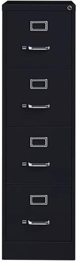 Scranton & Co 4 Drawer Metal Vertical File Cabinet with Lock, 22" Deep, Letter Size, Home/Office, Preassembled, Commercial Grade, Black Finish