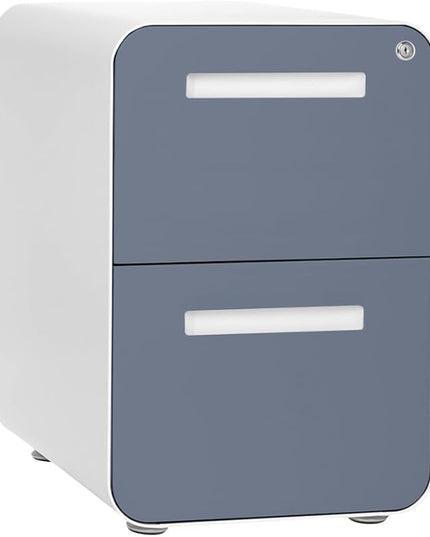 Laura Davidson Furniture Stockpile 2 Drawer Mobile File Cabinet with Lock - Under Desk Metal Filing Cabinet, Legal/Letter File Folders, Wheels and Stationary Feet, Pre-Assembled, Coastal Blue