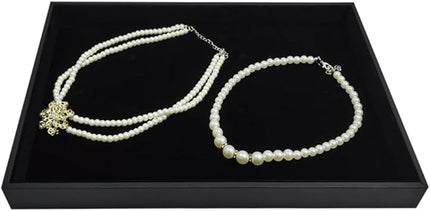 Black Velvet Stackable Jewelry Display Tray Storage Organizing Trays Empty Plate (13.78" L x 9.45" W x 1.18" H in) (2)