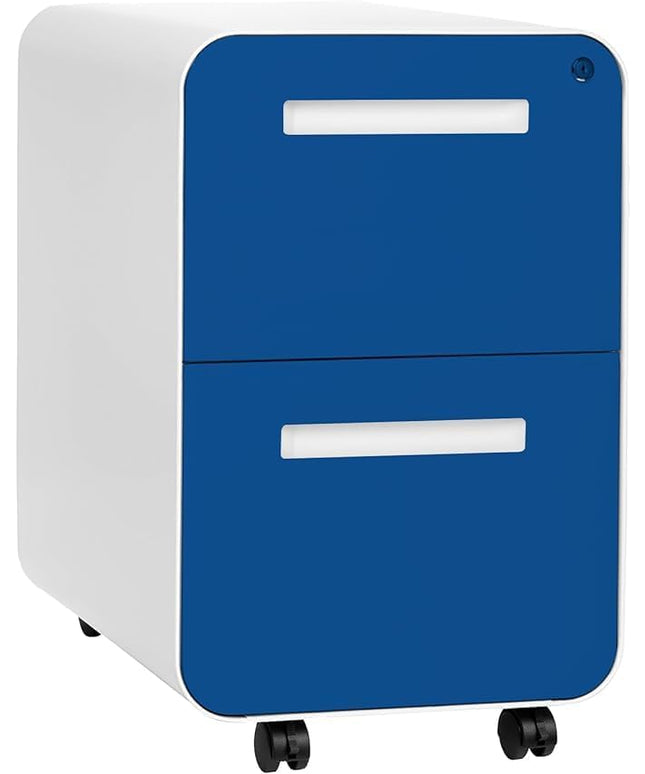 Laura Davidson Furniture Stockpile 2 Drawer Mobile File Cabinet with Lock - Under Desk Metal Filing Cabinet, Legal/Letter File Folders, Wheels and Stationary Feet, Pre-Assembled, Blue Faceplate