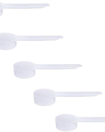 Plastic Measuring Scoop, 2 teaspoon (11 cc | 11 mL) Long Handle Spoons for Powders, Granules, Coffee, Pet Food, Baking Supplies, Protein and Other Dry Goods, BPA Free (Set of 5)