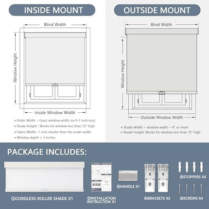 AOSKY Blackout Roller Shades Cordless Blinds for Windows, Free-Stop Shades with Valance, Thermal Insulated Fabric, UV Protection, Natural Woven Blinds for Home and Office (65" W x 72" H, White)