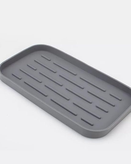 Silicone Organizer Tray, Soap and Sponge Holder for Kitchen Sink, Bathroom - Storage Tray for Dish Brush, Soap Dispenser, Dishwashing Accessories (Gray 10x5.3in)