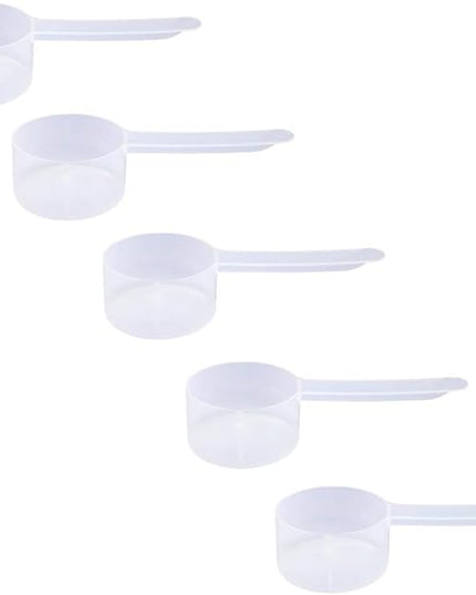 Plastic Measuring Scoop, (39 cc | 2.63 tbsp | 1.32 fl oz. | 39 mL) Long Handle Spoons for Powders, Granules, Coffee, Pet Food, Baking Supplies, Protein and Other Dry Goods, BPA Free (Set of 5)