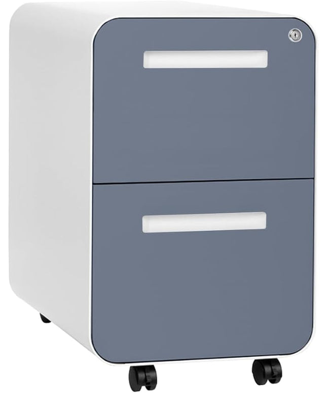 Laura Davidson Furniture Stockpile 2 Drawer Mobile File Cabinet with Lock - Under Desk Metal Filing Cabinet, Legal/Letter File Folders, Wheels and Stationary Feet, Pre-Assembled, Coastal Blue
