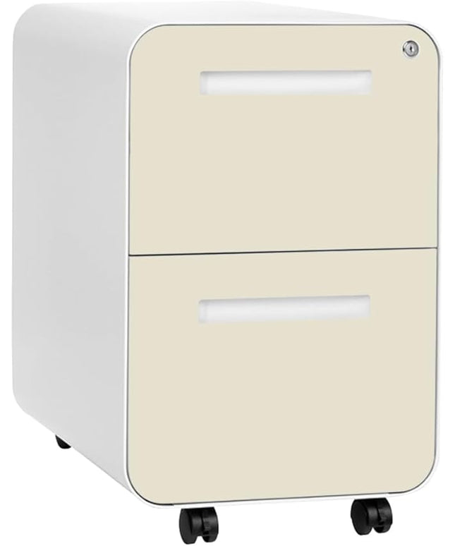 Laura Davidson Furniture Stockpile 2 Drawer Mobile File Cabinet with Lock - Under Desk Metal Filing Cabinet, Legal/Letter File Folders, Wheels and Stationary Feet, Pre-Assembled, Ivory