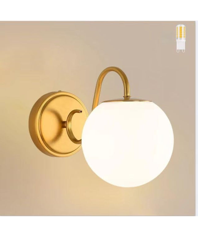 Vintage Bathroom Vanity Light Fixtures Over Mirror, Brushed Gold Vanity Lights For Bathroom With Milk White Glass Globe Shade, Wall Sconces For Bedroom, Hallway, Dressing Table(Includ G9 Bulb)