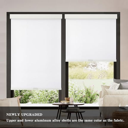 AOSKY Blackout Roller Shades Cordless Blinds for Windows, Free-Stop Shades with Valance, Thermal Insulated Fabric, UV Protection, Natural Woven Blinds for Home and Office (60" W x 72" H, White)