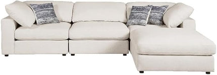 MAKLAINE 4-Piece Modern Fabric Upholstered Sectional with Ottoman in Beige