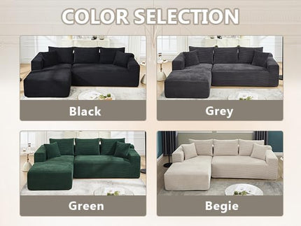 PELUMY 108.7" L-Shaped Modular Sectional Sofa with Oversized Chaise, Cloud Couch with Memory Foam, No Assembly Required Sleeper Sofa for Small Space Living Room, Apartment (Beige, Corduroy)