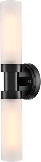Modern Black Glass Wall Sconce 2-Light Cylinder Bathroom Wall Light Fixtures 20-Inch Frosted Glass Sconces Wall Lighting for Bedroom Living Room Hallway