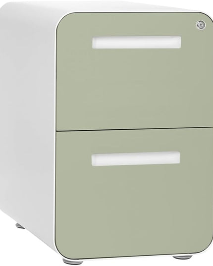 Laura Davidson Furniture Stockpile 2 Drawer Mobile File Cabinet with Lock - Under Desk Metal Filing Cabinet, Legal/Letter File Folders, Wheels and Stationary Feet, Pre-Assembled, Sage Green