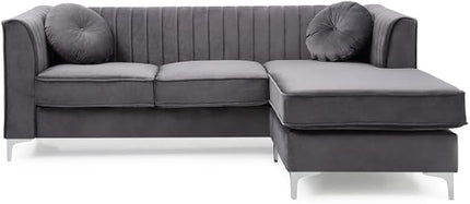 Velvet Sofa Chaise Lounge Gray Modern Living Room Furniture