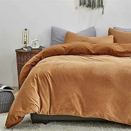 Luxlovery Pumpkin Velvet Comforter Set Twin Rust Flannel Plush Fluffy Bedding Comforter Set Terracotta Solid Color Sherpa Micromink Blanket Quilts 3 Piece Rust Brown Flannel Warm Bedding Set