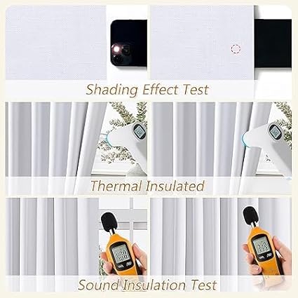 Guken White Linen Blackout Curtains 42 Inch Wide by 84 Inch for Living Room Bedroom Back Tab Thermal Insulated 100% Black Out Linen Drapes Room Darkening Window Curtains White