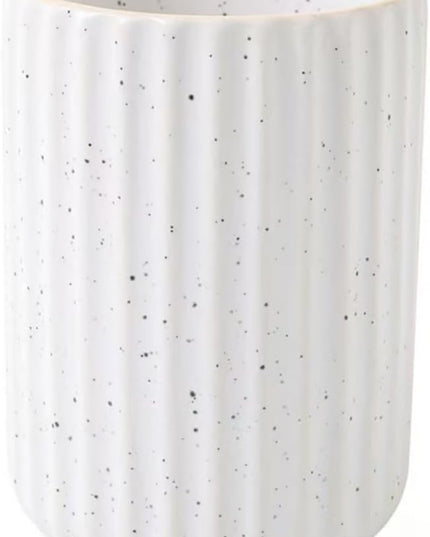 Stoneware Coffee Bar Utensil Holder Tea & Coffee Spoon & Stirrer Holder for Stir Stick Straw Teaspoon Holder Spoon Cup Small Utensil Jar Fluted Vertical Stripe (Spotted White)