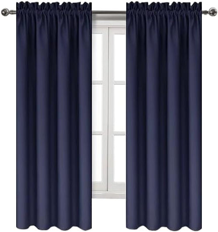 DWCN Navy Room Darkening Blackout Curtains - Thermal Insulated Privacy Energy Saving Window Curtain Drapes 42 x 63 inch Length, Set of 2 Bedroom Living Room Curtains