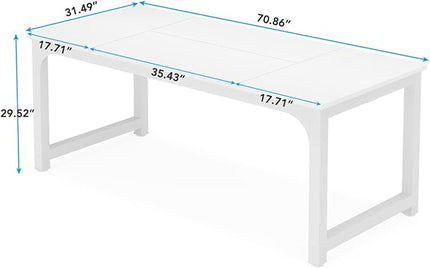 Tribesigns Modern Computer Desk, 70.8 x 31.5 inch Large Office Desk Computer Table Study Writing Desk Workstation for Home Office, White Metal Frame