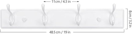 Wooden Coat Rack, Wall-Mounted Organizer for Closet, Entryway, Hallway, Foyer, Bedroom, Heavy Duty Double Hooks for Hanging Towels, Bags, Hats, Jackets, Key (White, 4 Hooks)