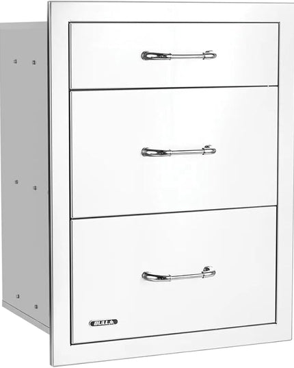 Bull Outdoor Products Premium Components for Outdoor Kitchen BBQ Island Drawer, Triple, 2+1 Stainless Steel with Reveal