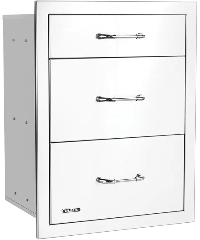 Bull Outdoor Products Premium Components for Outdoor Kitchen BBQ Island Drawer, Triple, 2+1 Stainless Steel with Reveal