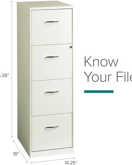 Pemberly Row 18" 4-Drawer Traditional Metal Filing Cabinet in White