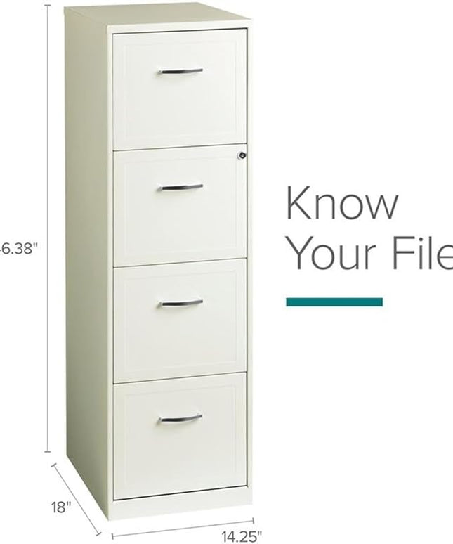 Pemberly Row 18" 4-Drawer Traditional Metal Filing Cabinet in White